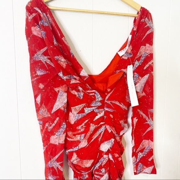 IRO Dress NWT Adecruz Red Long Sleeve Silk Mini Dress New Size 34 2 - Picture 7 of 10